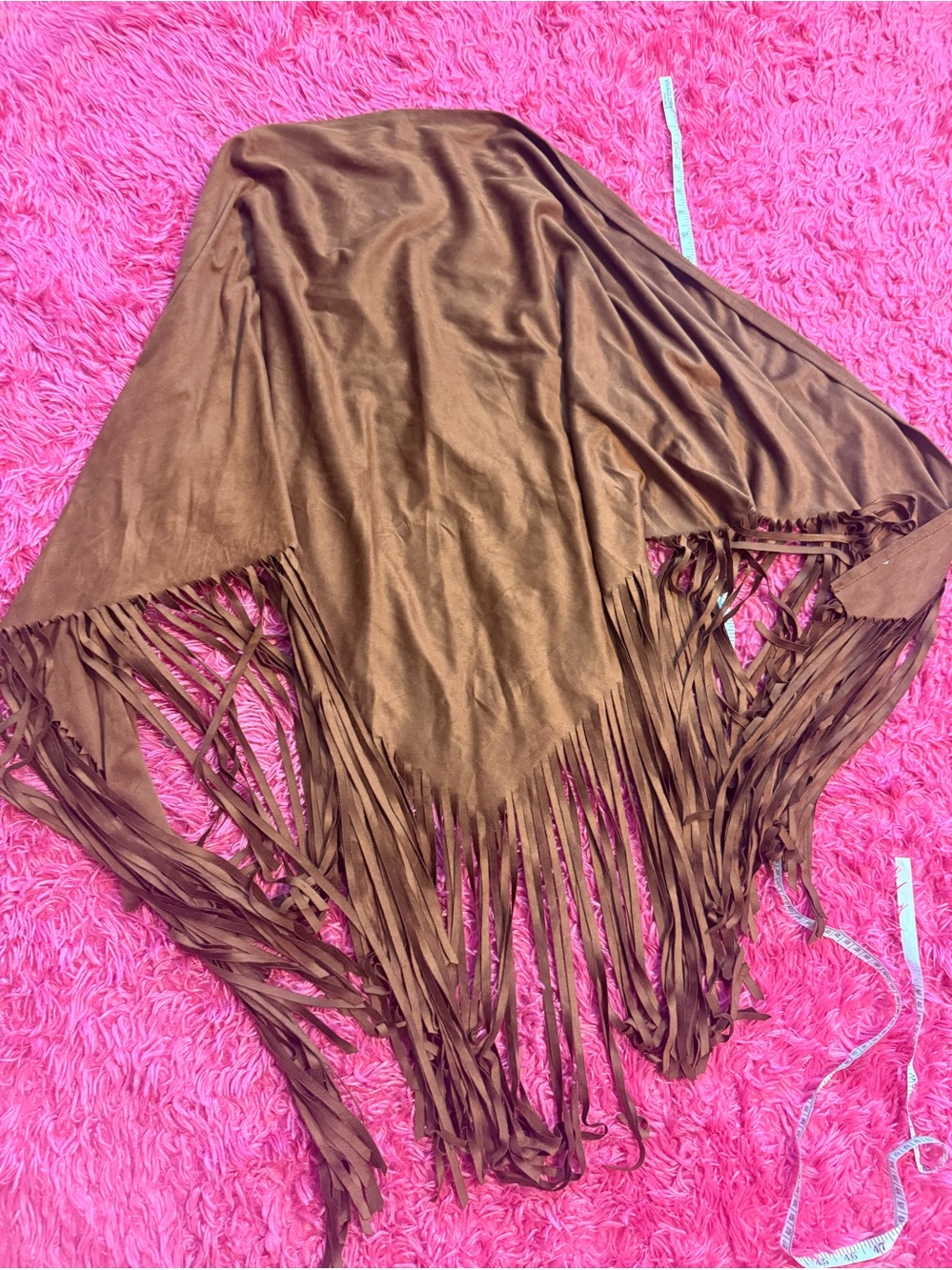 Brown Suede Fringe Shawl Poncho